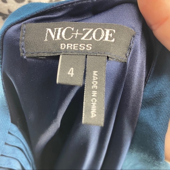 Nic+zoe Dress One-shoulder Dress teal bell sleeve - Picture 13 of 13